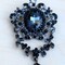 Gothic Gunmetal Brooch with Pendant and Dark Acrylic Stones for Antique Fashion Jewelry